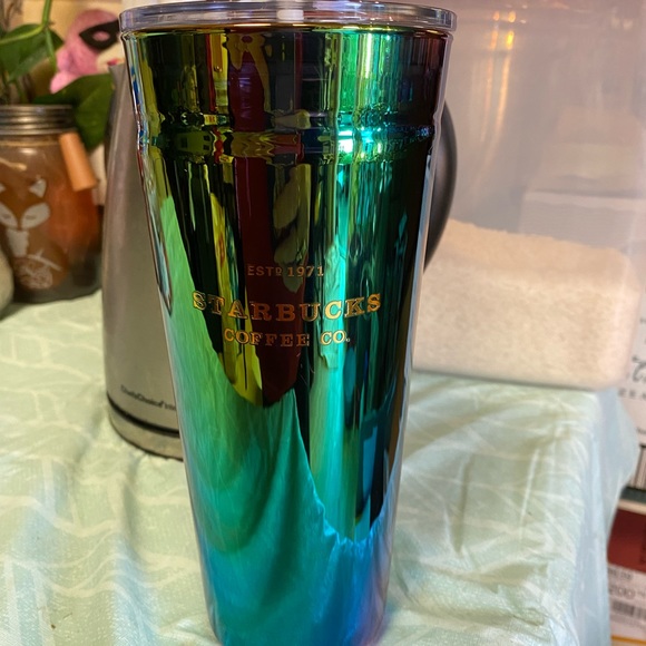 Starbucks NWT Colorful Oil Slick Gradient Purple/Green 20oz Glass Tumbler - Picture 1 of 5